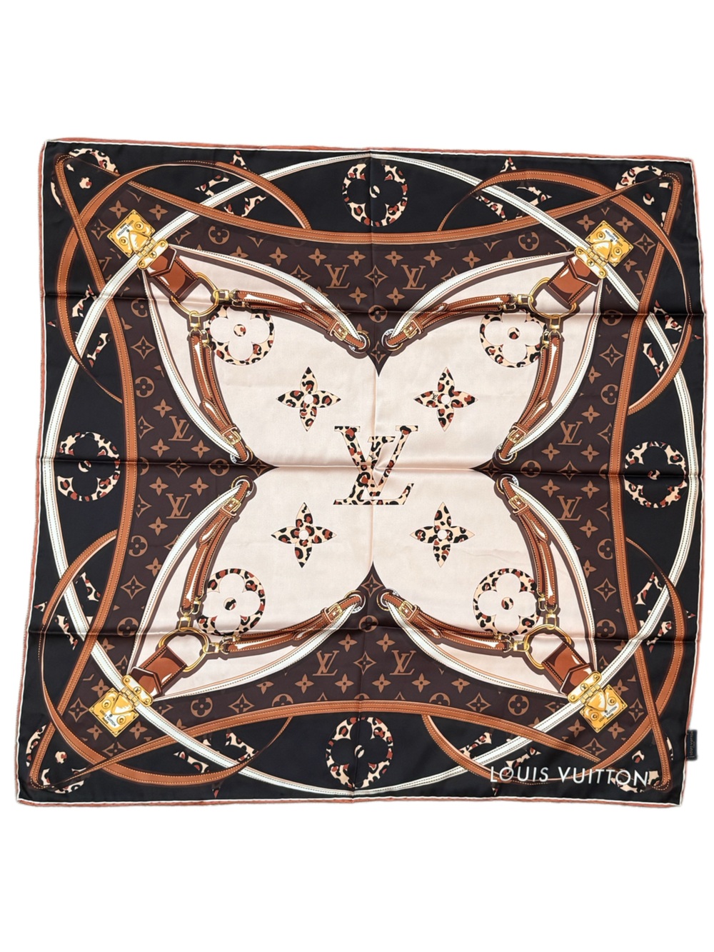 Louis Vuitton Brown & Cream Monogram Silk Scarf